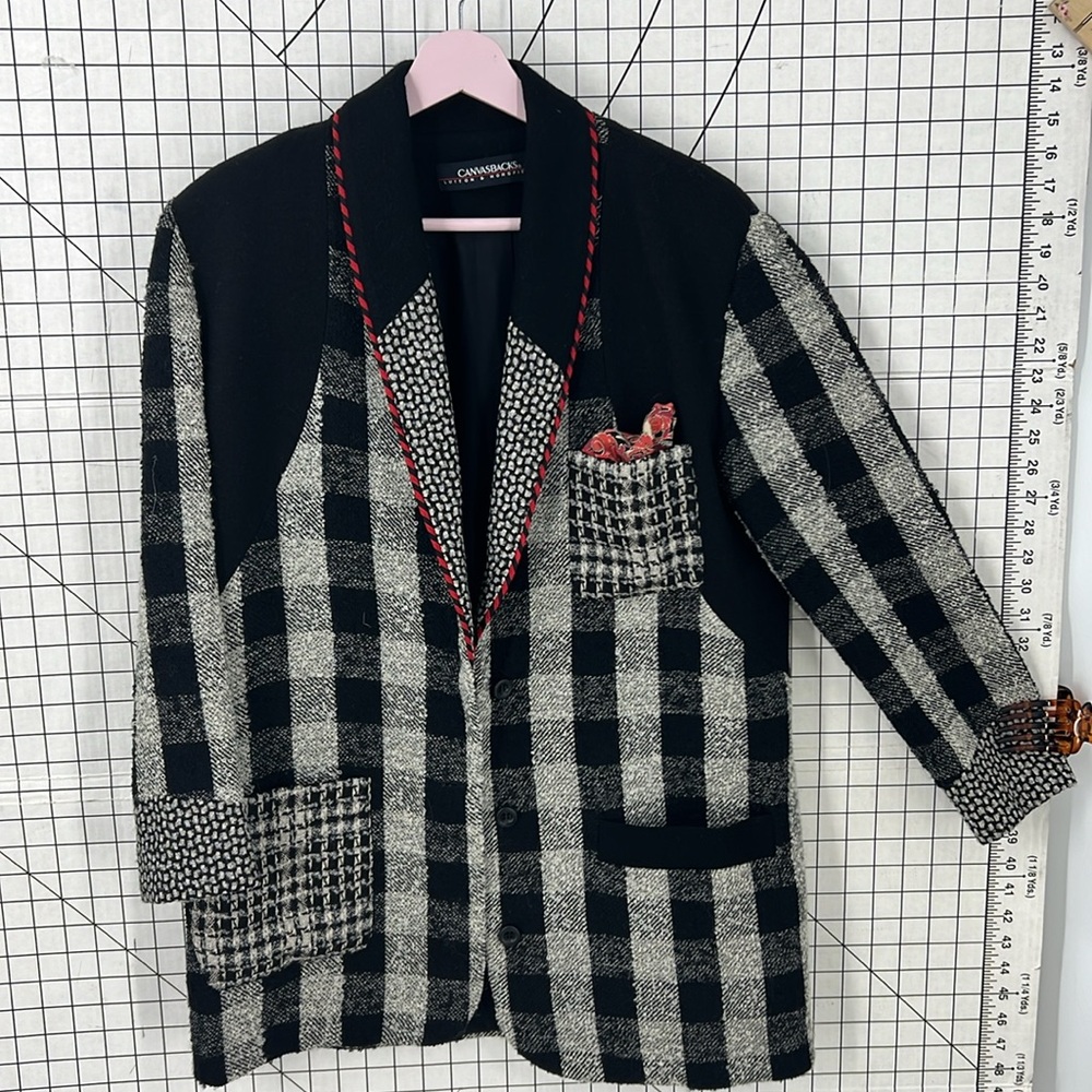 Canvas backs Lutton & horsField vintage check print art wear wool blend blazer M - Picture 10 of 14